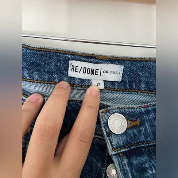 Redone/ Originals High Rise Stovepipe Jeans Blue Size 29 Frayed Hem - Picture 4 of 8